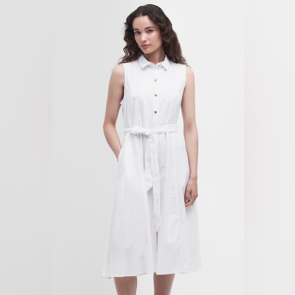 NWT Barbour Reil Belted Cotton-Blend Midi-Dress
